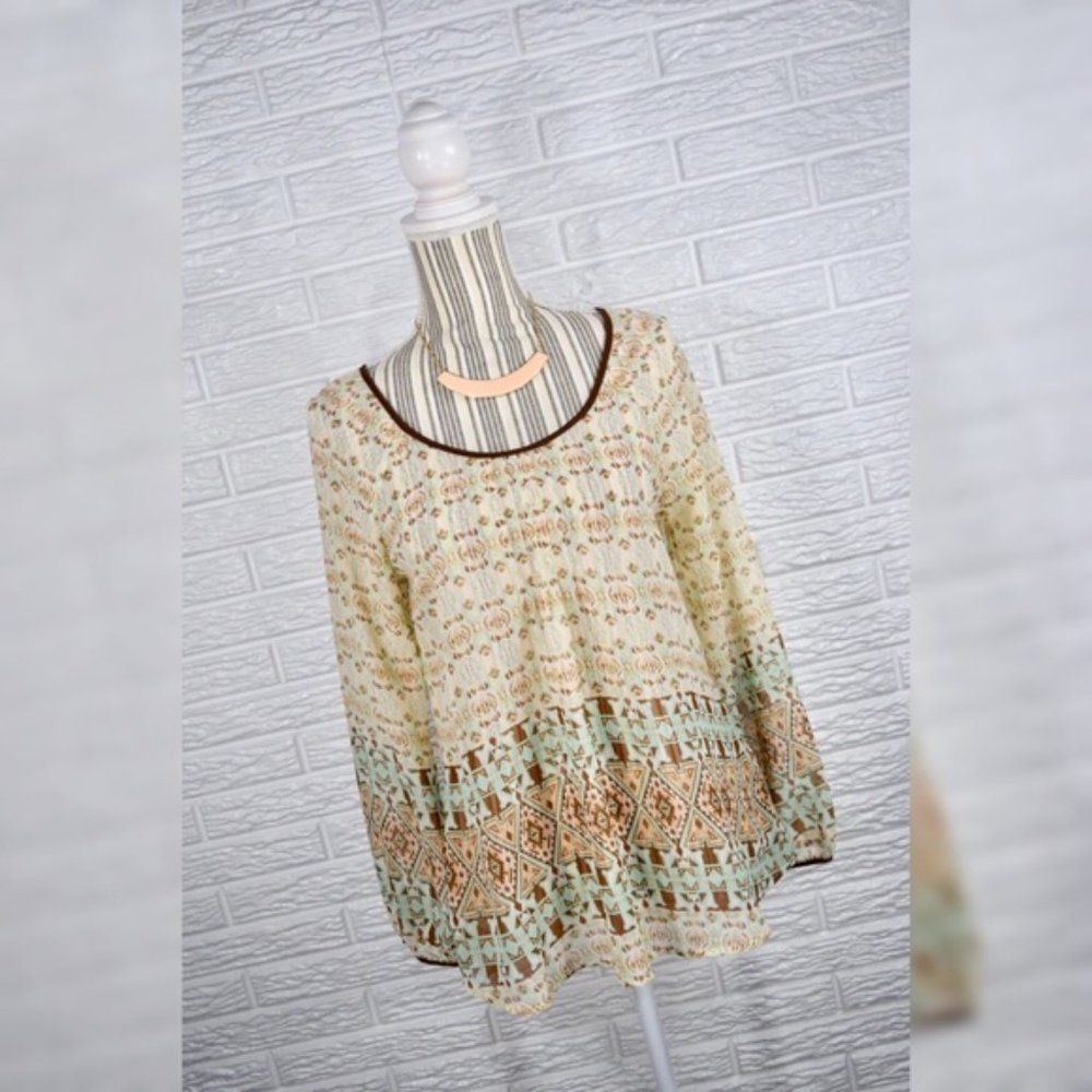 Blu Pepper Sheer Patterned Boho Top